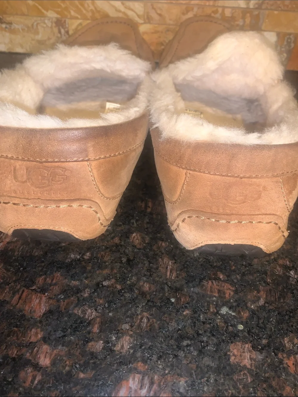 UGG Chestnut Suede Shearling-Lined Slip-Ons